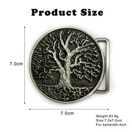 TUYOBG 1 Piece Belt Buckle with Tree of Life Root Branch Round - 3D Tree Belt Buckle for Men - Vintage Casual Western Denim Style - Heavy Duty Stylish Belt Buckle for Men Accessories