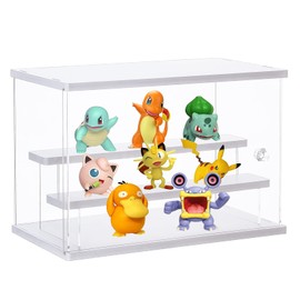 FHMIDIC Acrylic Display Case, Figures Display Case with 2 Ladder Shelves, Clear View Dustproof Protection Display Case, Storage Box for Collectibles, Mini Figures, Model Cars, Toys (31.5 x 17.8 x 21.8