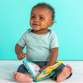 Bright Starts crinkle effect fabric picture book with teething corners for soothing gums, 3 months +