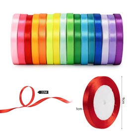 Satin Ribbon, Tapsin 18 Colours Gift Ribbon 10 mm x 22 m Gift Ribbons Ribbons Ribbon Fabric Ribbon for Crafts Party Crafts Balloons Weddings