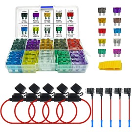 MuHize Standard Inline Fuse Holder, Upgraded 5 Pack 16AWG Fuses Holders, Add-a-Circuit Fuse Taps with 100 Pack Fuses (2A/3A/5A/7.5A/10A/15A/20A/25A/30A/35A) for Car RV