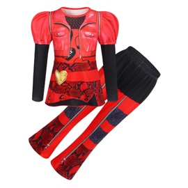 AmzBarley Girls Descendants Costume Kids Rise of Red Dressing up Fancy Dress Childs Long Sleeves Pretend Play Outfits Birthday Gifts Red Age 5-6 Years 120