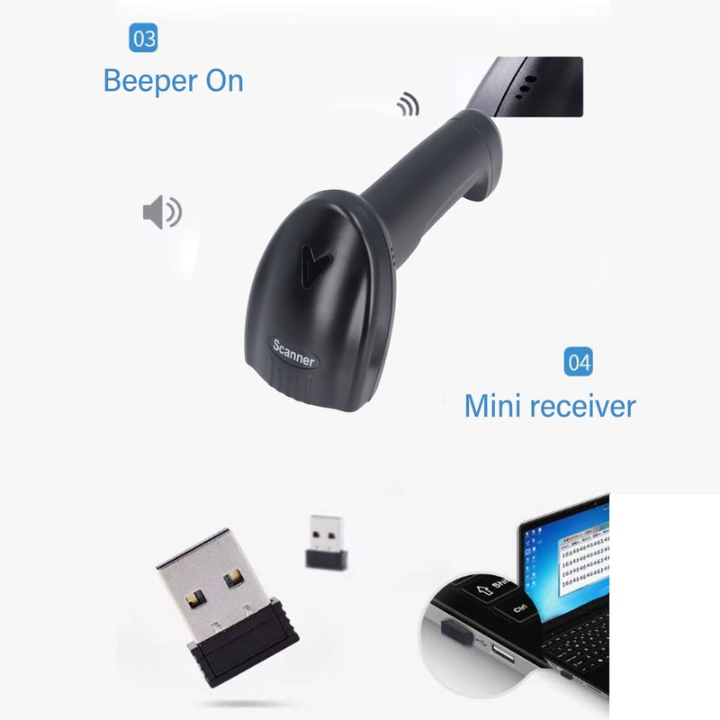 Wireless Barcode Scanner 2.4G USB 1D 2D Handheld Drive Free