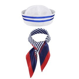 AUZOEYTOYK Navy Hat Cosplay, Set of 2, Halloween, Cosplay Costume, Sailor Hat, Scarf, Sailor, Captain, Disguise Costume, Party, Ball, Uniform, Captain, Crew, Costume Parent and Child Pair, 21.3 inches