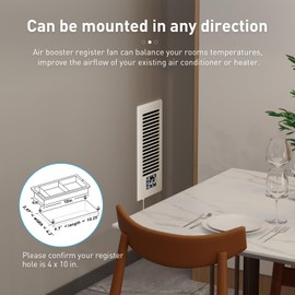 PowerScale 4" x 10" Smart Vent & Quiet Air Booster Register Fan with Humidity Sensor | Register fan with LCD Display | Ceiling register booster fan for Efficient HVAC Air Boosting