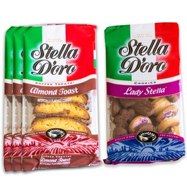 Stella D'oro Almond Toast (3, 6.6oz packs) - Variety Pack - Lady Stella Assorted Cookies (1, 10oz pack) - Gourmet Italian Treats - 4 Items Total