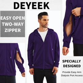 Deyeek Dialysis Sweatshirts with Arm Zipper Jacket Full-Zip Lightweight Hemodialysis Cotton Jacket with Pockets Black