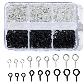 Vesslam 300pcs Small Screw Pins Eye Pins Pendants for Jewelry Making & DIY Crafts, Mini Eye Screws for Art Projects & Bead Charms, Tiny Eye Hooks for Crafts (Silver &Black, 3 Sizes)