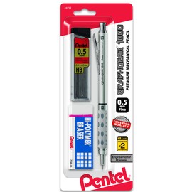 Pentel Graph Gear 1000 Automatic Drafting Pencil (0.5mm), Lead and Block Eraser, 1-Pk Carded (PG1015LZBP)
