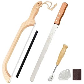 COREION Wooden Handle Bread Knife Set, Bow Shaped Dough Cutter Slicer, Toast Slicing Tool