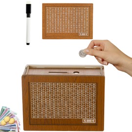Set of 2 Money Box with Counter, Wooden Money Box, Reusable Money Box with Numbers Checks, Money Box 5000 Euro, with Marker Pen, Money Box, Saving for Children Piggy Bank
