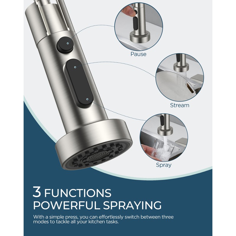 FORIOUS Kitchen Faucet with Pull Down Sprayer, Brushed Nickel Stainless