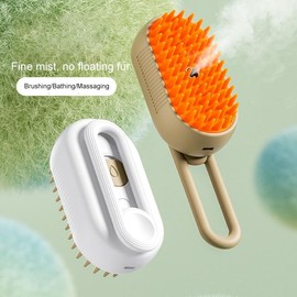 3-in-1 Cat Grooming Brush – Water Spray & Self-Cleaning Shedding Brush for Cats & Dogs – Pet Hair Removal & Massage Comb for Long & Short Hair (beige). (Beige)