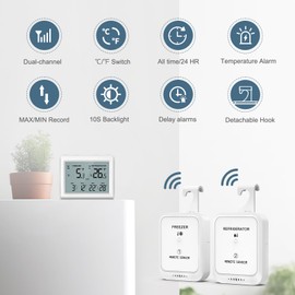 Ankilo Refrigerator Thermometer, Wireless Backlight Fridge Thermometer, Freezer Thermometer with Alarm, Max/Min Refrigerator Thermometer for Home Restaurant