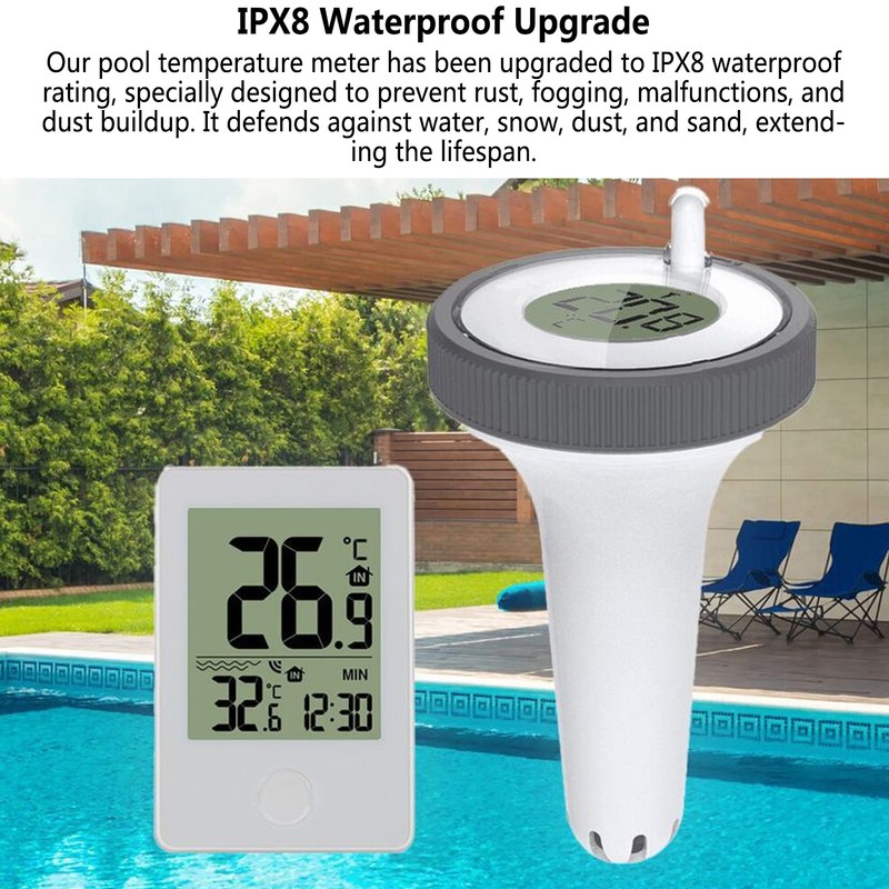 Wireless Solar Pool Temperature Meter High Accuracy IPX8 Waterproof LCD
