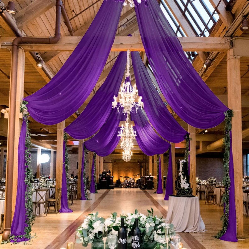 MODFUNS Royal Purple Ceiling Drapes Sheer Chiffon Draping Fabric 5x30ft