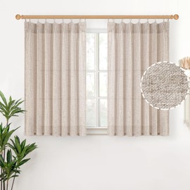 YoungsTex Short Natural Linen Curtains 45 Inch Length 2 Panels Pinch Pleated Light Filtering Textured Window Drapes for Bedroom Kitchen Cafe Privacy Back Tab, 40 X 45 Inch