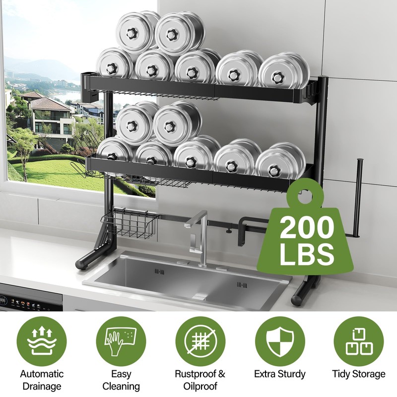 CUISIBOT Over Sink Dish Drying Rack, 3-Tier Full Stainless Steel