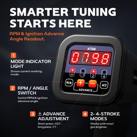 KZYEE KT60 Digital Timing Light with Tachometer & Advance Angle, Automotive 12V Inductive Ignition Timing Light Gun for Distributor-Equipped Gasoline Engines