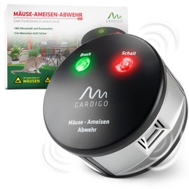 GARDIGO® Mäuseabwehr & Ameisen Abwehr Duo I 25-65 kHz Ultraschall und Druckwellen | Tiervertreiber für den Innenbereich | Ultraschall Schädlingsbekämpfer gegen Mäuse, Ratten, Ameisen, Silberfische