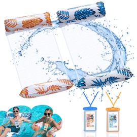 Weeupolfun Swim Ring Float for Adults 2 Pcs Water Hammock Blue and Yellow 4-in-1 Pool Inflatable Float Rainforest Theme Palm Leaf Print Float Strong Buoyancy Summer Beach Play Water Fun Summer Pool Party Bathing Sunbathing (Orange Blue)