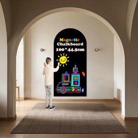 LACQWO Magnetic Chalkboard Wall Arch Decal 40"x17.3" Contact Paper Peel and Stick for Walls Self Adhesive Magnetic Wall Board Sticker with 53 Letters for Kid Black Chalk Board Wallpaper Roll