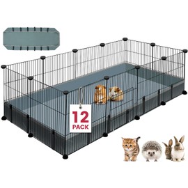 VISCOO 12 Panels Small Animal Playpen, 48" x 24" x 16" Pet Playpen with Waterproof Mat, C&C Cage for Guinea Pigs, Puppy Play Pen, Bunny Playpen, Indoor Outdoor Portable Metal Wire Yard Fence