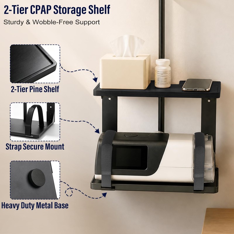 2-Tier CPAP Hose Holder for Bed,Desktop & Wall Stand for