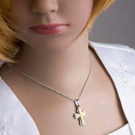 fish Boys Girls 925 Sterling Silver Cross Pendant Necklace Gold Plated Gift Idea Gift Set, Sterling Silver