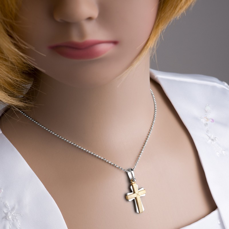 fish Boys Girls 925 Sterling Silver Cross Pendant Necklace Gold