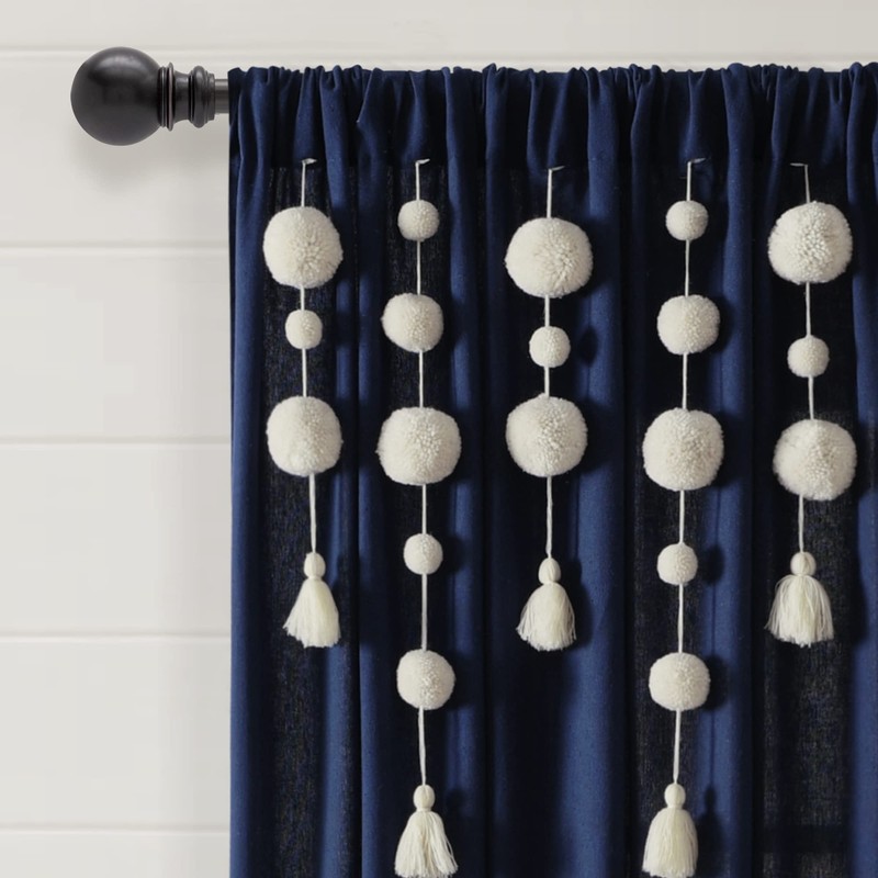 Lush Decor Boho Pom Pom Tassel Linen Window Curtain Panel