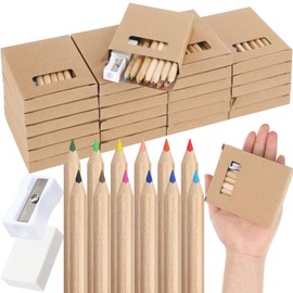 48 Set Mini Drawing Class Colored Pencil Bulk for Kid 3.5 in Back to School Supplies Portable Short Fat Per Set 12 Different Color Pencil with Sharpener Eraser Coloring Pencil for Christmas Favors