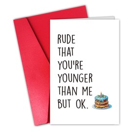 CSMOSJgreetings Rude But Ok Birthday Card for Friend, Funny Cousin Birthday Card for Little Brother Sister, Lovely Younger than Me Birthday Card