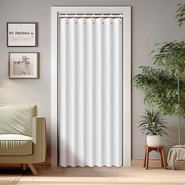 SK Studio Blackout Door Curtains for Doorway, Accordion Thermal Insulated Privacy Folding Closet Curtains Waterproof Room Divider for Living Room Bathroom, 1 Panel, White, 55W x 95L
