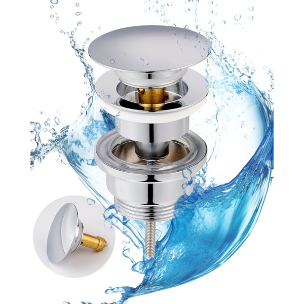 Hibbent Universal Drain Fitting, Pop-Up Valve for Sinks and Washbasins