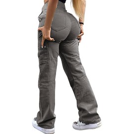 SESERAGI Pants for Women Work Womens Travel Pants Elastic Waist Pantalones Cargo para Mujer Stacked Pants Gray L