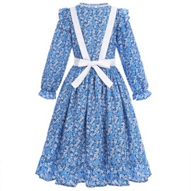 Rayekrot Girls Pioneer Costume Kids Floral Colonial Prairie Dress with Apron and Bonnet (7-8 Years)