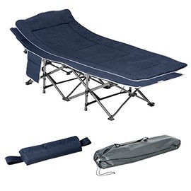 Outsunny Folding Camping Cot Adults, Double Layer Heavy Duty Sleeping Cots with Carry Bag, Reversible Mattress, Portable Outdoor Lightweight Cot Bed, Blue