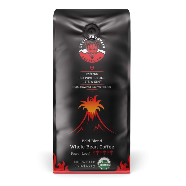 Café gourmet de alta potencia "Inferno" - USDA orgánico, mezcla audaz (frijoles enteros) 16 oz.