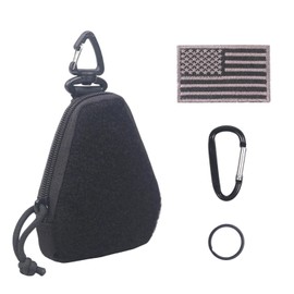 XTACER Tactical Keychain Pouch, Mini Molle Pouch Wallet, Coin Wallet ID Card Holder Car Key Belt Pouch Wallet,with USA Flag Patch,Metal D Ring and Key Ring (Black)