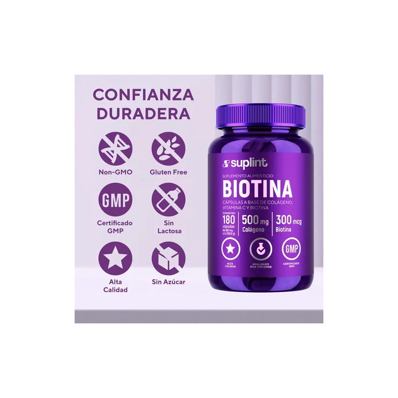 Biotina y Colágeno Hidrolizado, Cápsulas para Cabello, Piel y Uñas,