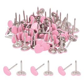 MECCANIXITY Upholstery Tacks for Furniture, 7/16 Inch (11 x 13mm) Metal Heart-Shaped Pink Thumb Tacks for Wall Decorative Upholstery Nails DIY Project Home Decor, Pack of 80