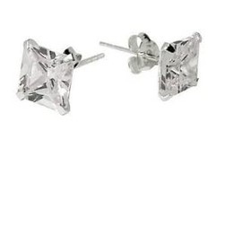 OUTLETISSIMO® UN26 Mens Silver Christian Ronaldo Steel Diamond CZ Square Earrings 10mm Unica Stainless Steel Created Zircon, Stainless Steel, Created Zircon