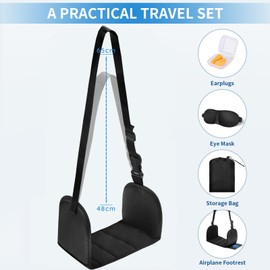 Aelend Memory Foam Airplane Foot Hammock with Eye Mask and Earplugs Provides Foot Rest for Air Travel, Adjustable Height Foot Rest Portable Air Travel Accessories & Long Flight Must Haves