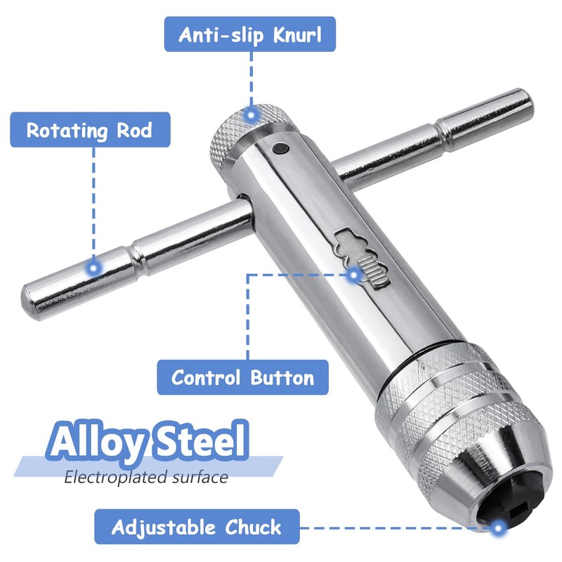 Mesee 2 Pieces T-Handle Ratchet Tap Wrench Set, Adjustable Ratcheting