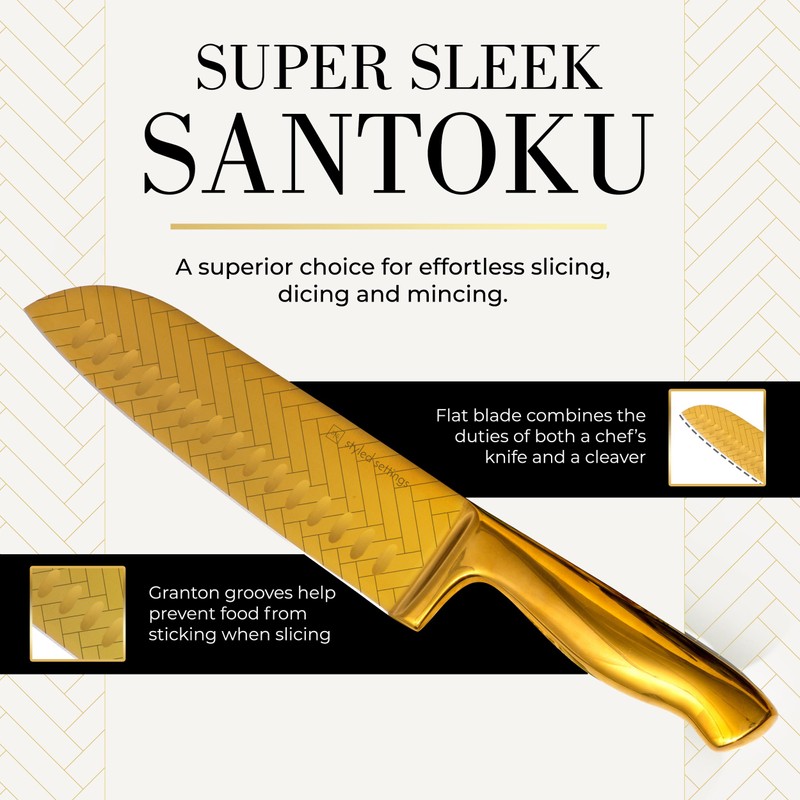Styled Settings Gold Knife Set with Block and Sharpener –