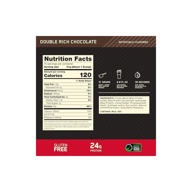 Optimum Nutrition Gold Standard 100% Whey Protein Powder, Double Rich