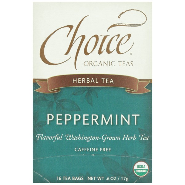 Choice Organics - Organic Peppermint Tea (1 Pack) - Compostable - Caffeine Free - 16 Organic Herbal Tea Bags