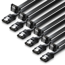 deleyCON 6 x 50 cm SATA 3 Cable in Set SATA III Data Cable - HDD SSD Connection Cable Metal Clip 6 GBit/s - 1 x Straight 1 x 90° L-type Connector - Black
