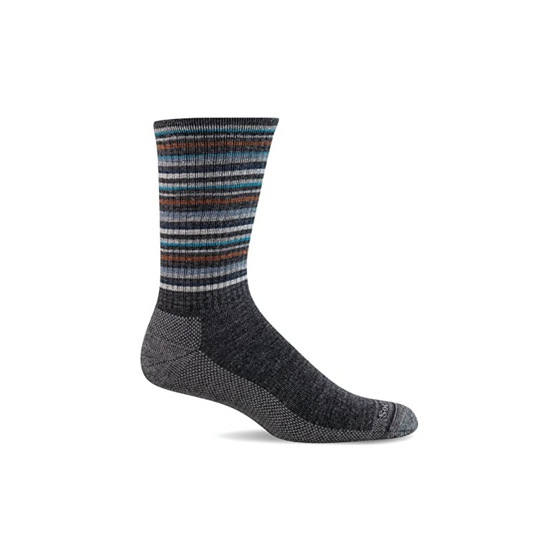 Sockwell Men's Camp Stripe Crew Sock, Charcoal, L/XL, Dark Grey,